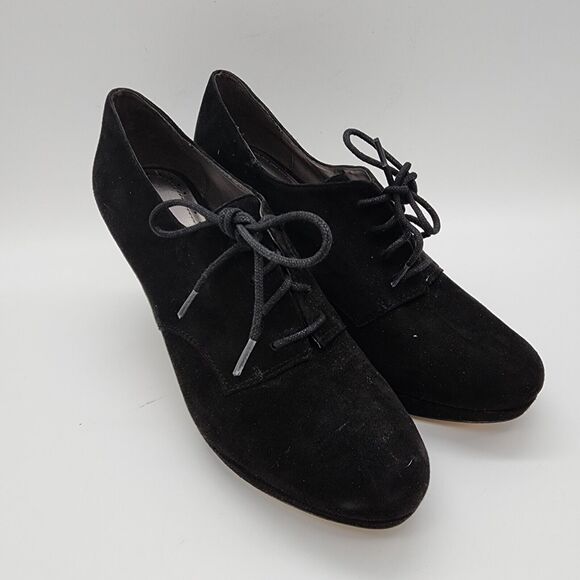 Adrienne Vittadini Suede Platform Heels Size 10M Black Shootie Booties Lace Up - Picture 5 of 13